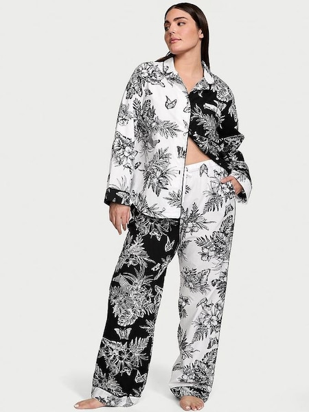 Black & White Tropical Toile Cotton Long Pyjamas (Q85877) | £59