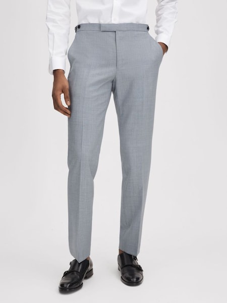 Slim Fit Wool Adjuster Trousers in Soft Blue (Q86034) | £168