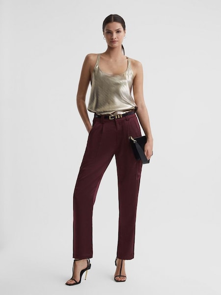 Paige Satin Cargo Trousers in Dusty Cherrywood (Q87427) | £290