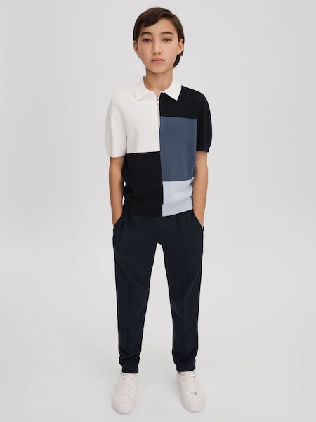 Junior Colourblock Half-Zip Polo Shirt in Blue (Q87444) | £38
