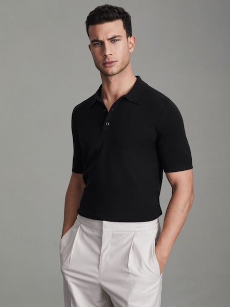 Slim Fit Merino Wool Polo Shirt in Navy (Q87455) | £88