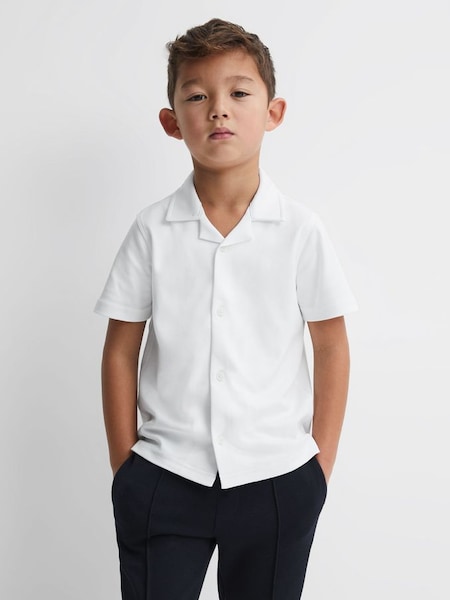 Cotton Cuban Collar Shirt in White (Q87468) | £28