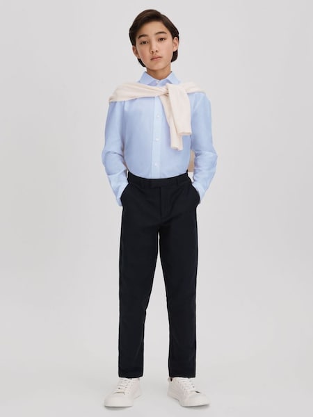 Junior Slim Fit Cotton Shirt in Soft Blue (Q87470) | £28