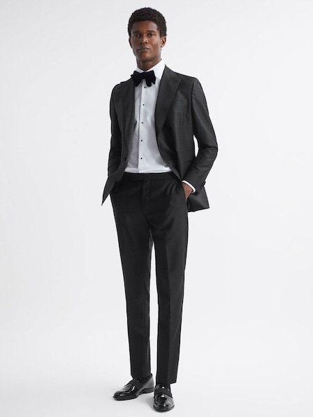 Oscar Jacobson Slim Fit Wool Blend Trousers in Black (Q89504) | £299