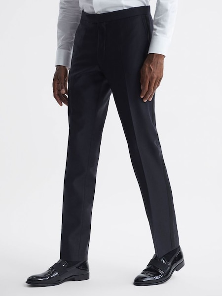 Oscar Jacobson Slim Fit Wool Blend Trousers in Navy (Q89529) | £249
