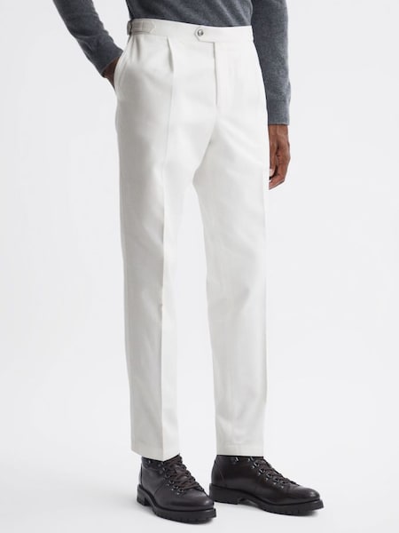 Oscar Jacobson Slim Fit Adjustable Cotton Trousers in Snow White (Q89531) | £229