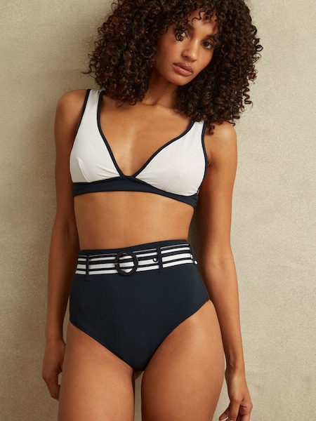 High Rise Belted Bikini Bottoms in Navy/White (Q90410) | £60