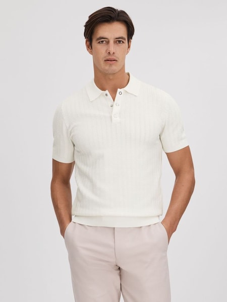 Textured Modal Blend Polo Shirt in White (Q90411) | £108