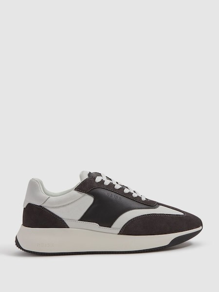 Leather Suede Running Trainers in Charcoal (Q90413) | £168