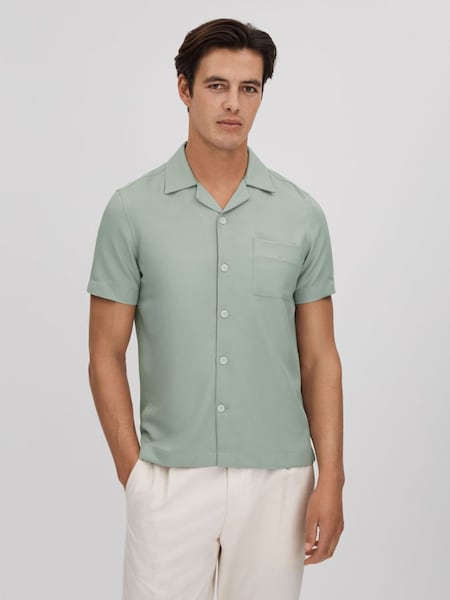 Cuban Collar Button-Through Shirt in Pistachio (Q90429) | £88