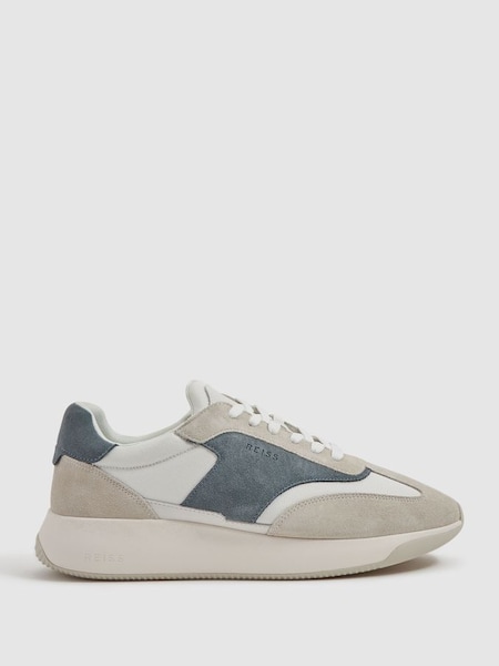 Leather Suede Running Trainers in Airforce Blue (Q90450) | £168