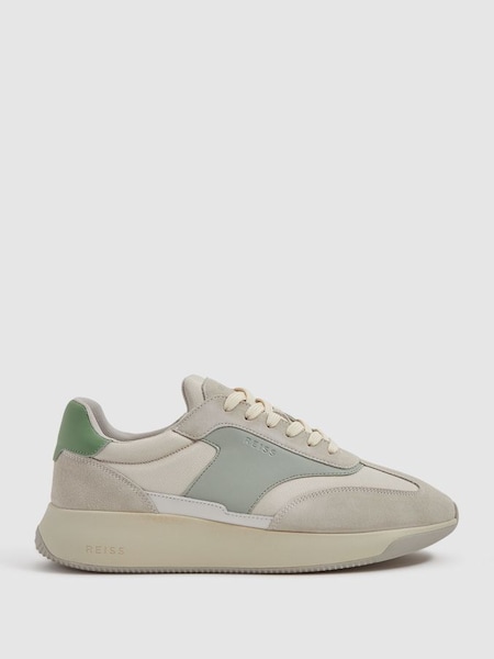 Leather Suede Running Trainers in Pistachio/White (Q90481) | £168