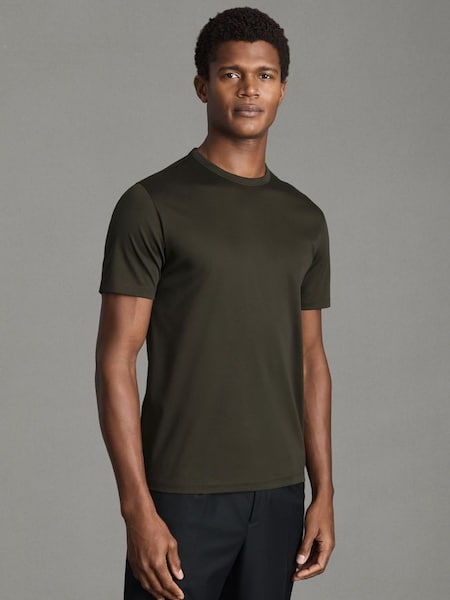 Mercerised Cotton Crew Neck T-Shirt in Dark Olive (Q91790) | £48