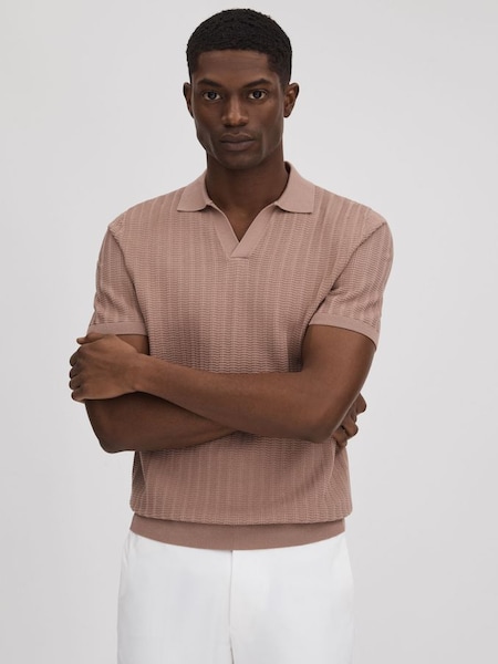 Textured Modal Blend Open Collar Shirt in Dusty Pink (Q91940) | £98