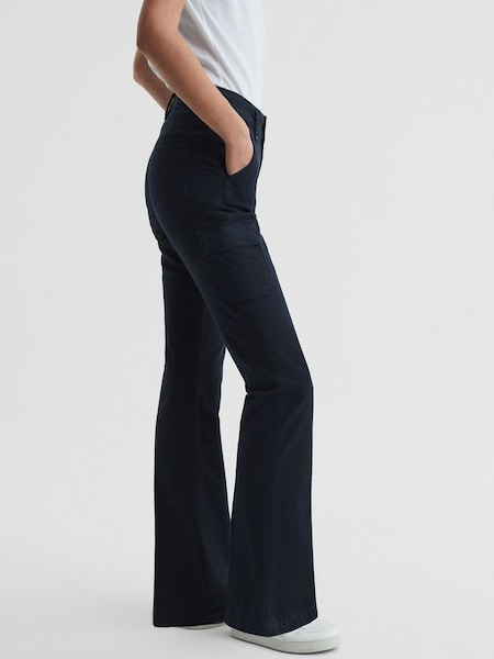 Paige Flared Cargo Trousers in Navy Skyline (Q92013) | £280
