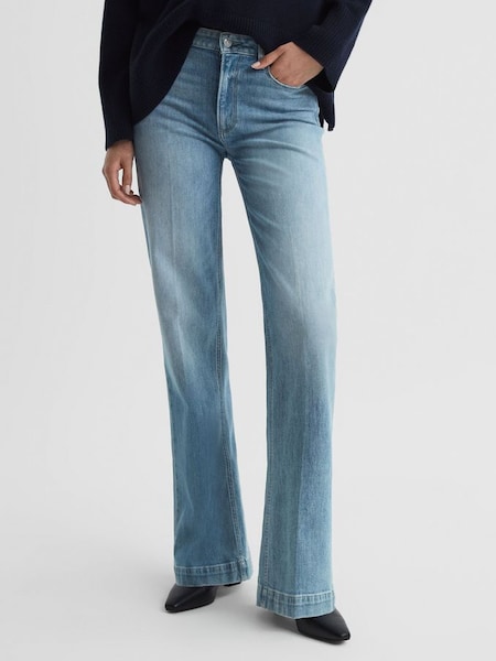 Paige High Rise Distressed Flared Jeans in Nightingale Blue (Q92014) | £280