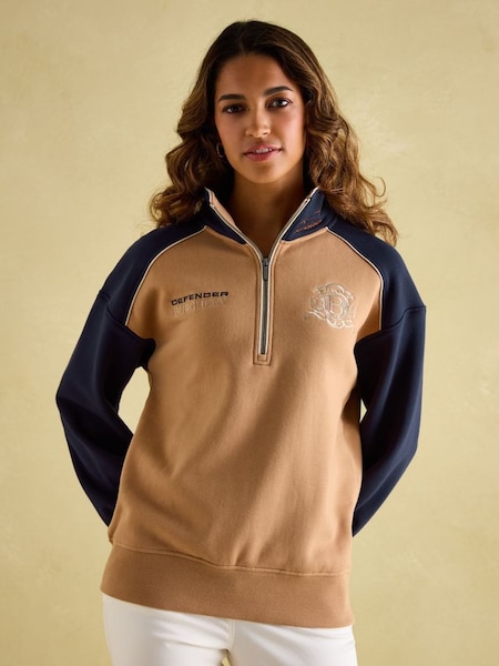 Official Burghley Tan/Navy Quarter Zip Sweatshirt (Q93669) | £64.95