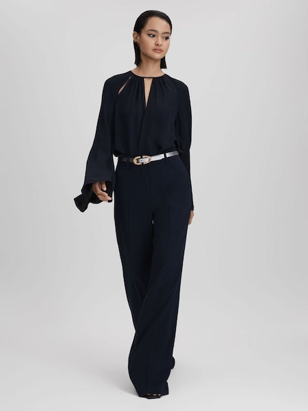 Petite Wide Leg Suit Trousers in Navy (Q94241) | £150