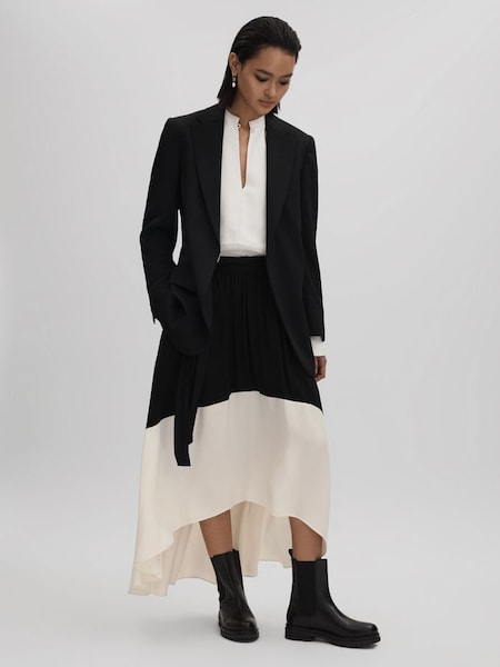 Colourblock Midi Skirt in Black/Cream (Q94249) | £98