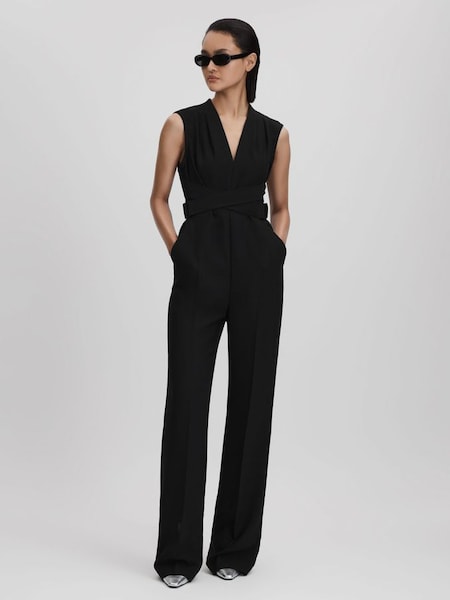 Fitted Belt Strap Jumpsuit in Black (Q94621) | £238