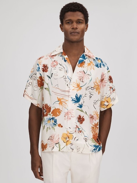 Printed Cuban Collar Shirt in Multi (Q96513) | £118