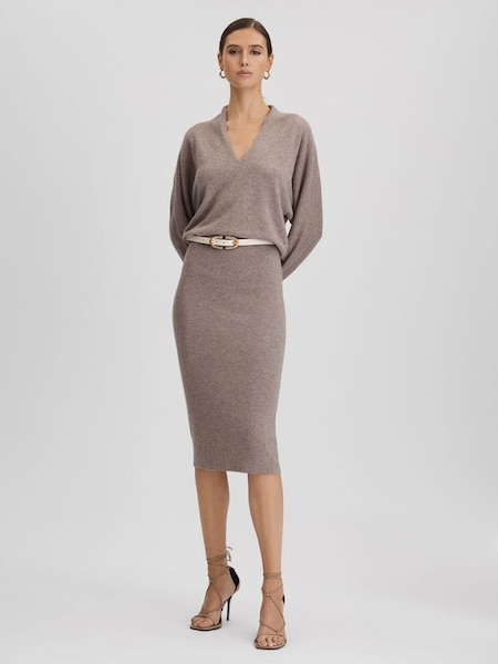 Petite Wool Blend Midi Dress in Neutral (Q96653) | £98