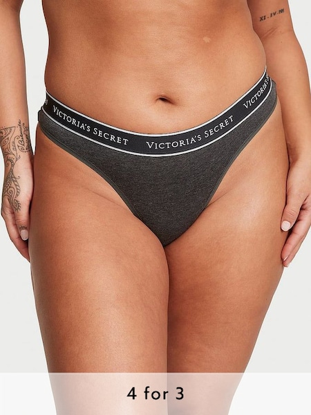 Charcoal Heather Grey Thong Logo Knickers (Q98070) | £9
