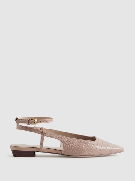 Leather Slingback Ballerina Flats in Nude (Q99091) | £158