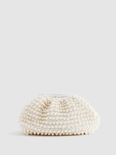 Woven Pearl Clutch Bag in White (Q99094) | £98