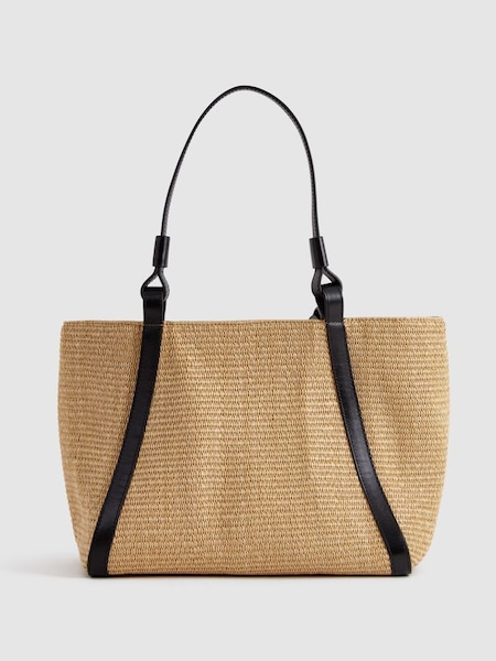 Raffia Leather Strap Tote Bag in Natural (Q99100) | £148