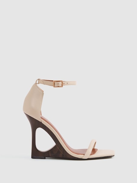 Leather Strappy Wedge Heels in Off White (Q99104) | £188