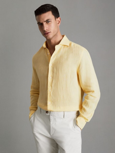 Linen Button-Through Shirt in Melon (Q99108) | £98
