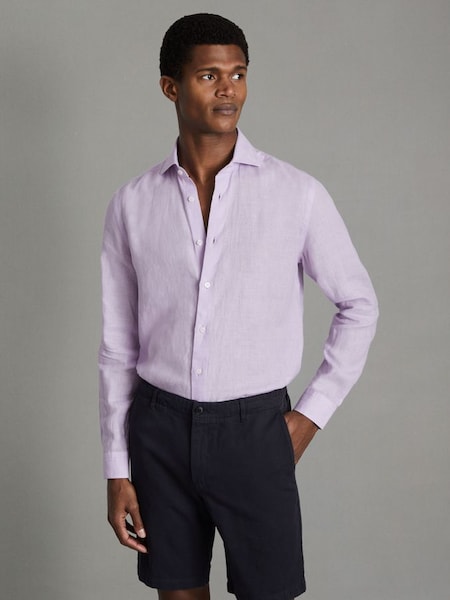Linen Button-Through Shirt in Orchid (Q99109) | £98