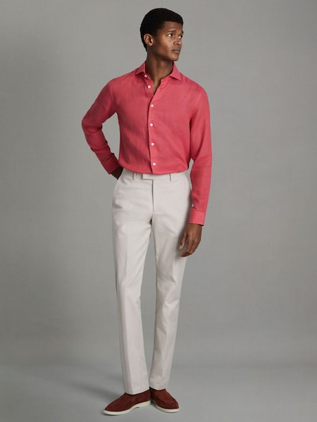 Linen Button-Through Shirt in Coral (Q99132) | £98