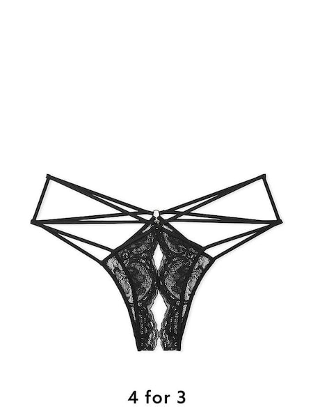 Black Lace Ouvert Strappy Cheeky Knickers (Q99644) | £18