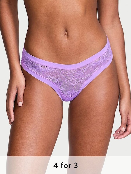 Purple Paradise Flower Power Thong Lace Knickers (Q99687) | £9