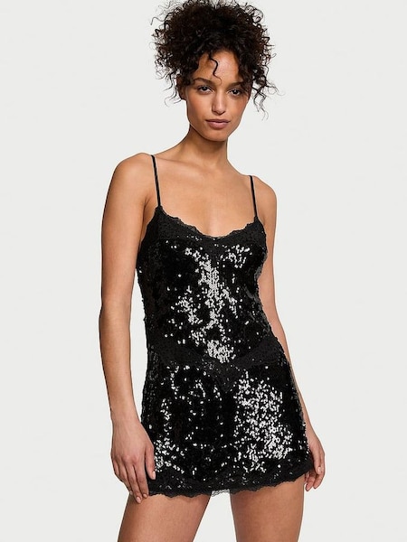 Black Sequin Slip Dress (Q99688) | £85
