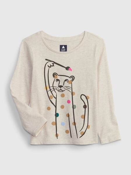 Beige Cat Graphic Long Sleeve Crew Neck T-Shirt (R03270) | £8
