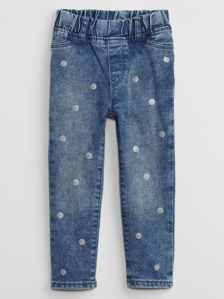 Mid Wash Blue Metallic Spot Print Pull-On Ankle Jeggings (R03277) | £15