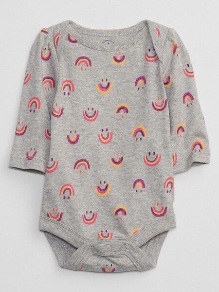 Grey Print Long Sleeve Baby Bodysuit (R03282) | £4