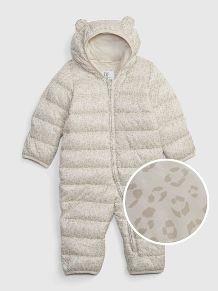 Cream Leopard Print Water Resistant Puffer Snowsuit (R04813) | £45