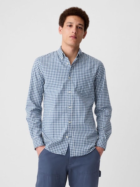 Blue and White Gingham Stretch Button-Up Slim Fit Shirt (R07949) | £30