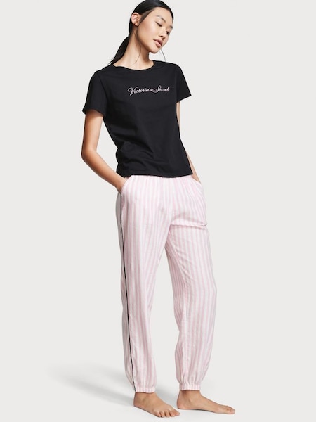 Pink Iconic Stripe Short Sleeve T-Shirt Flannel Pyjamas (R54822) | £45 - £49