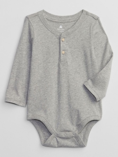 Grey Henley Long Sleeve Baby Bodysuit (R57160) | £6