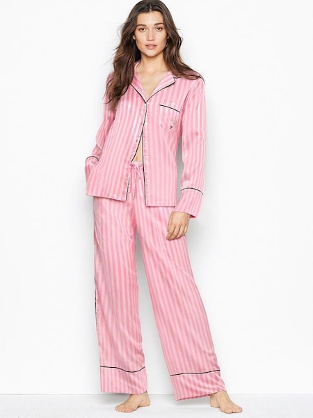 Pink Iconic Stripe Satin Stripe Long Pyjamas (R64209) | £69