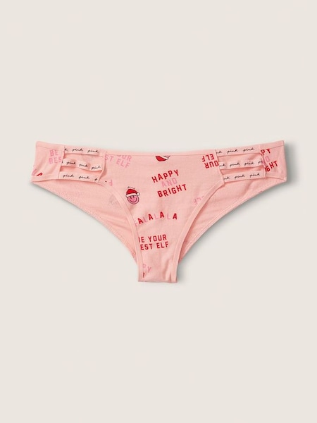 Rosy Nectarine with Santa Smiles Pink Cotton Strappy Logo Cheeky Knickers (R72753) | £9