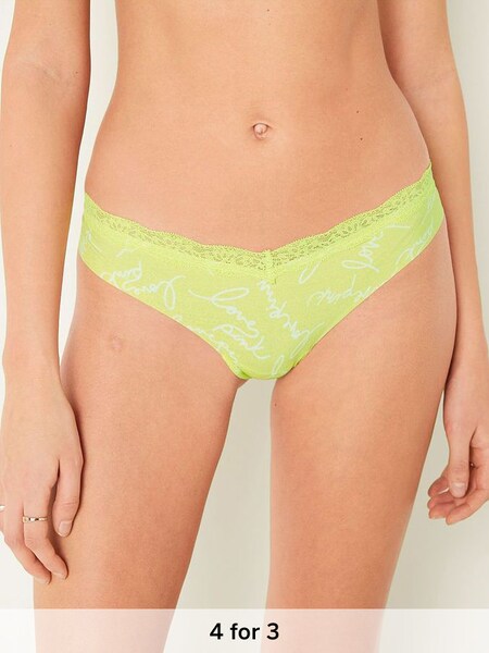 Spring Script Green No Show Lace Trim Thong Knickers (R74945) | £9