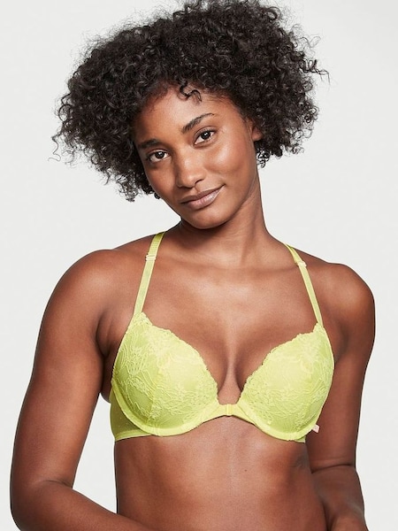 Lime Citron Yellow Lace Front Fastening Push Up T-Shirt Bra (R74962) | £17