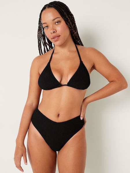 Pure Black High Waisted Crinkle Bikini Bottom (R75005) | £12