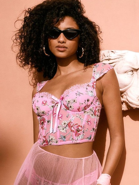 Lilac Chiffon Pink Embroidered Corset Bra Top (R80662) | £75